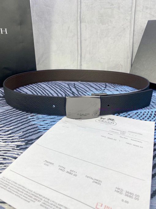 Width 3.7cm COACH double-sided lychee pattern belt with self cutting length. Made of top-qua edegm3f5
