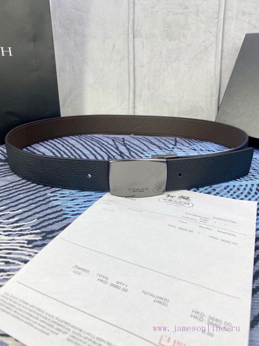 Width 3.7cm COACH double-sided lychee pattern belt with self cutting length. Made of top-qua edegm3f5 - Image 2