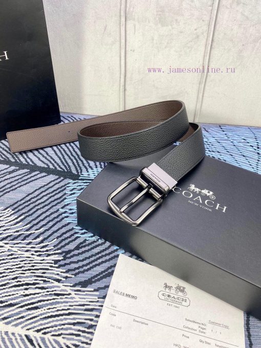 Width 3.7cm COACH double-sided lychee pattern belt with self cutting length. Made of top-qua i34epsj3 - Image 3