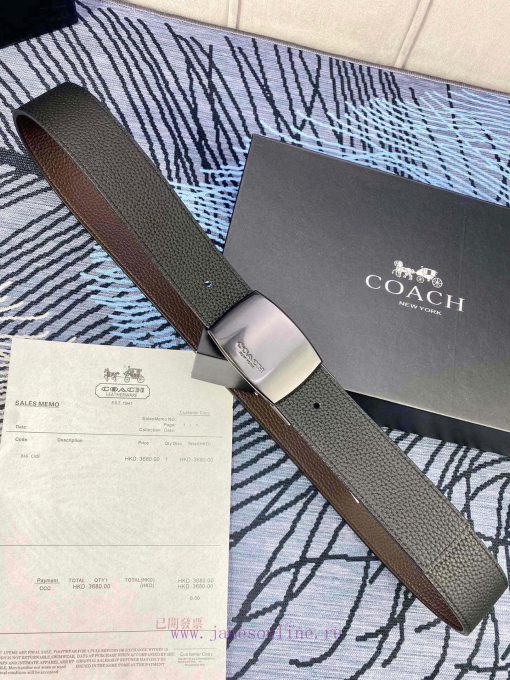 Width 3.7cm COACH double-sided lychee pattern belt with self cutting length. Made of top-qua edegm3f5 - Image 6