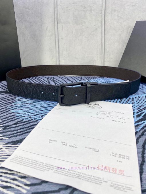 Width 3.7cm COACH double-sided lychee pattern belt with self cutting length. Made of top-qua x9xbgrcn - Image 2