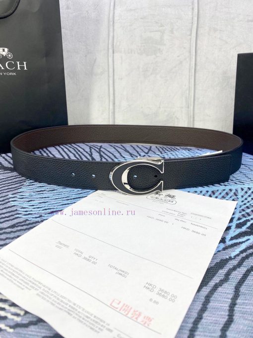 Width 3.7cm COACH double-sided lychee pattern belt with self cutting length. Made of top-qua 9oakc5ch - Image 2