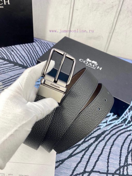 Width 3.7cm COACH double-sided lychee pattern belt with self cutting length. Made of top-qua i34epsj3 - Image 9