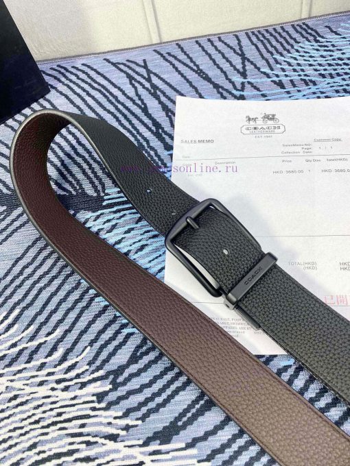 Width 3.7cm COACH double-sided lychee pattern belt with self cutting length. Made of top-qua x9xbgrcn - Image 6