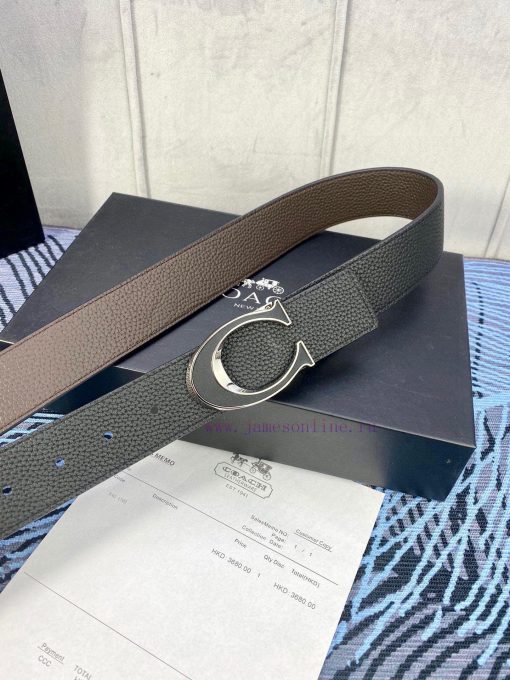 Width 3.7cm COACH double-sided lychee pattern belt with self cutting length. Made of top-qua 9oakc5ch - Image 4