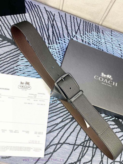 Width 3.7cm COACH double-sided lychee pattern belt with self cutting length. Made of top-qua x9xbgrcn - Image 7
