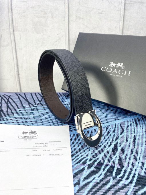 Width 3.7cm COACH double-sided lychee pattern belt with self cutting length. Made of top-qua 9oakc5ch - Image 8