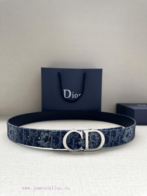 Width 3.5cm. This double-sided belt is made of 35mm blue denim fabric with smooth cowhide Ob fzjqy8cs - Image 2