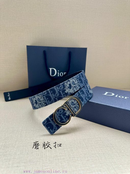 Width 3.5cm. This double-sided belt is made of 35mm blue denim fabric and smooth cowhide wit 4m6ril3u - Image 3