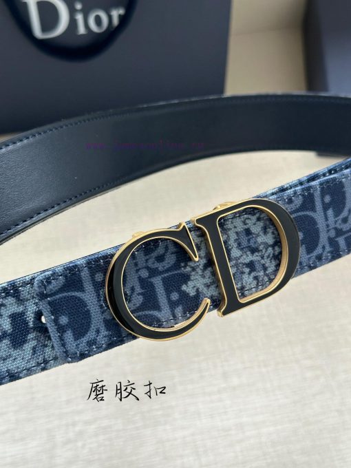 Width 3.5cm. This double-sided belt is made of 35mm blue denim fabric and smooth cowhide wit 4m6ril3u - Image 4