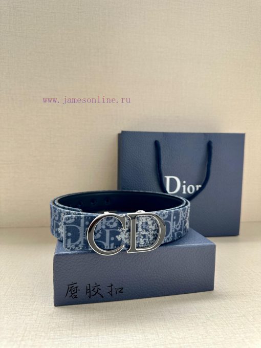 Width 3.5cm. This double-sided belt is made of 35mm blue denim fabric and smooth cowhide wit 4m6ril3u - Image 6