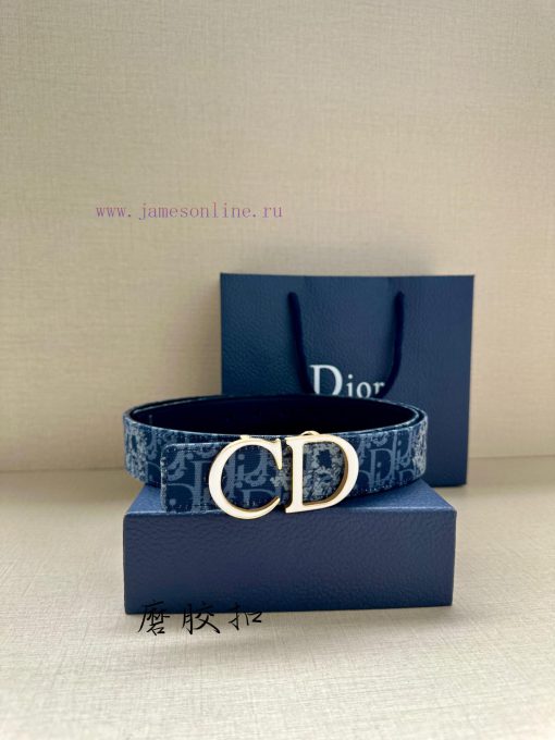 Width 3.5cm. This double-sided belt is made of 35mm blue denim fabric and smooth cowhide wit 0f5dct23 - Image 6