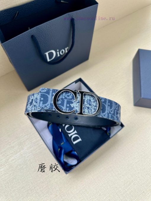 Width 3.5cm. This double-sided belt is made of 35mm blue denim fabric and smooth cowhide wit 4m6ril3u - Image 7