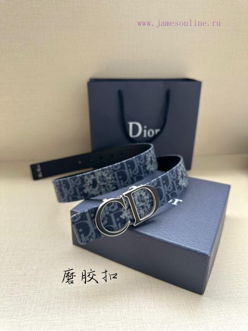 Width 3.5cm. This double-sided belt is made of 35mm blue denim fabric and smooth cowhide wit 4m6ril3u - Image 9