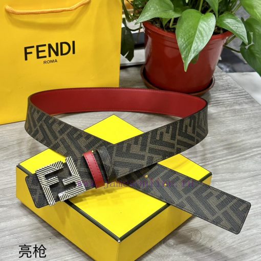 FENDI style with width of 4.0CM, double ring front and back waist belt, FF nail buckle, red t8j4dhxh - Image 2
