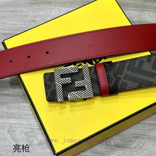 FENDI style with width of 4.0CM, double ring front and back waist belt, FF nail buckle, red t8j4dhxh - Image 3