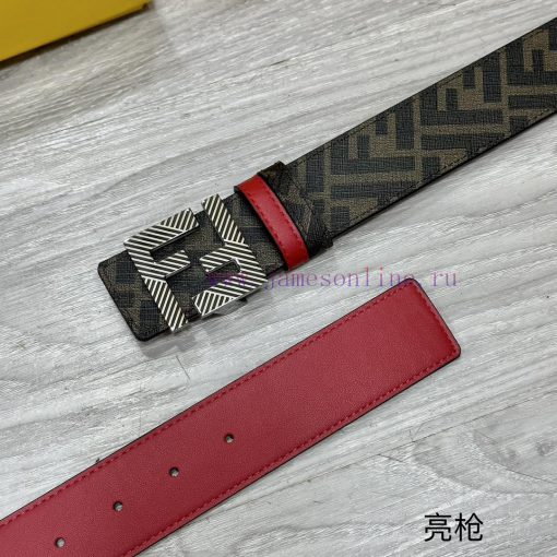 FENDI style with width of 4.0CM, double ring front and back waist belt, FF nail buckle, red t8j4dhxh - Image 4