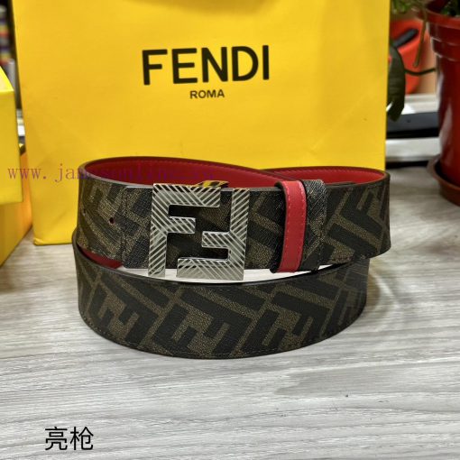 FENDI style with width of 4.0CM, double ring front and back waist belt, FF nail buckle, red t8j4dhxh - Image 6