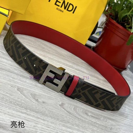 FENDI style with width of 4.0CM, double ring front and back waist belt, FF nail buckle, red t8j4dhxh - Image 7