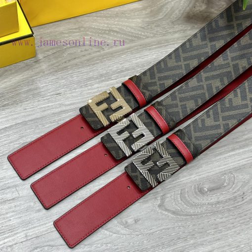 FENDI style with width of 4.0CM, double ring front and back waist belt, FF nail buckle, red t8j4dhxh - Image 10