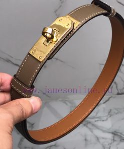 Herm è s Women's Belt with Small Leather Plated Palladium Buckle 1.8cm Width H069853CKR2 H B vlouvhyn