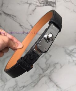 Herm è s Women's Belt with Small Leather Plated Palladium Buckle 1.8cm Width H069853CKR2 H B xidtsk9d