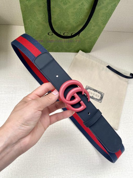 Width 4.0cm GUCCI classic canvas woven belt with woven leather edges and double G-buckles, p mzv7va9i