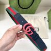 Width 4.0cm GUCCI classic canvas woven belt with woven leather edges and double G-buckles, p 8uydioqj