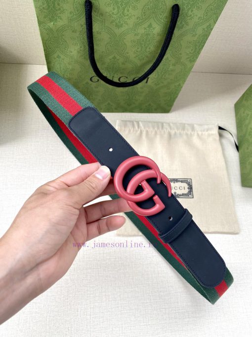 Width 4.0cm GUCCI classic canvas woven belt with woven leather edges and double G-buckles, p 8uydioqj