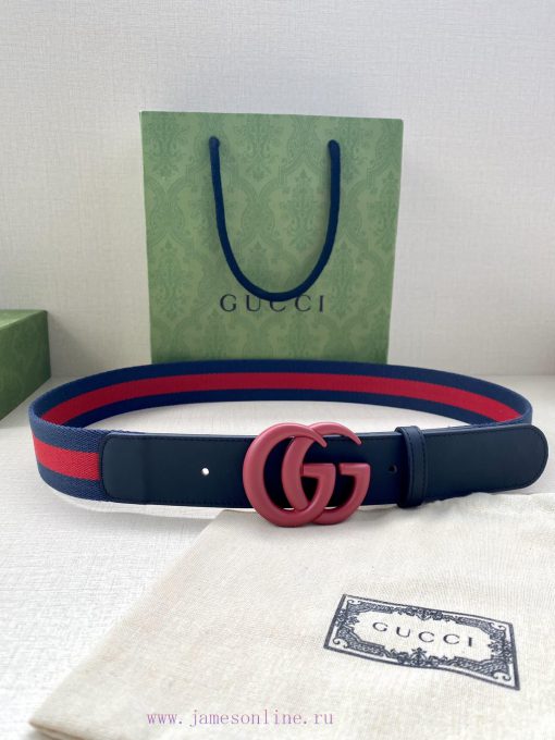 Width 4.0cm GUCCI classic canvas woven belt with woven leather edges and double G-buckles, p mzv7va9i - Image 4