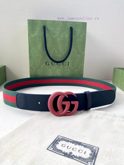 Width 4.0cm GUCCI classic canvas woven belt with woven leather edges and double G-buckles, p 8uydioqj - Image 4
