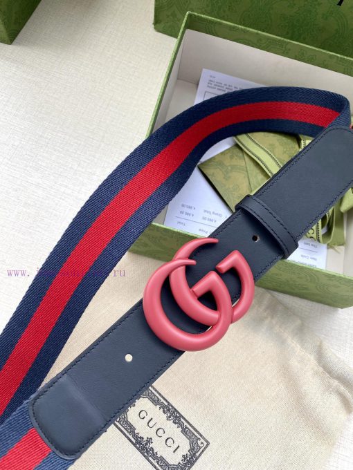 Width 4.0cm GUCCI classic canvas woven belt with woven leather edges and double G-buckles, p mzv7va9i - Image 5