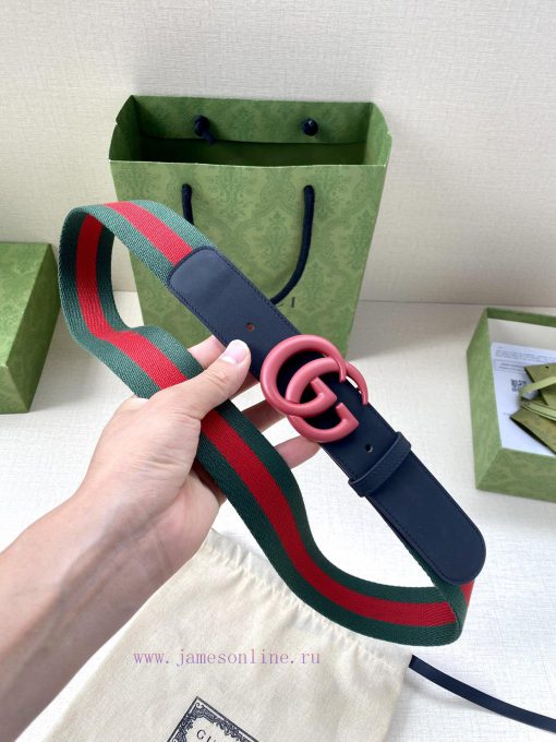 Width 4.0cm GUCCI classic canvas woven belt with woven leather edges and double G-buckles, p 8uydioqj - Image 5