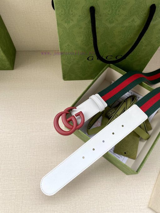 Width 4.0cm GUCCI classic canvas woven belt with woven leather edges and double G-buckles, p nhnlq2js - Image 7