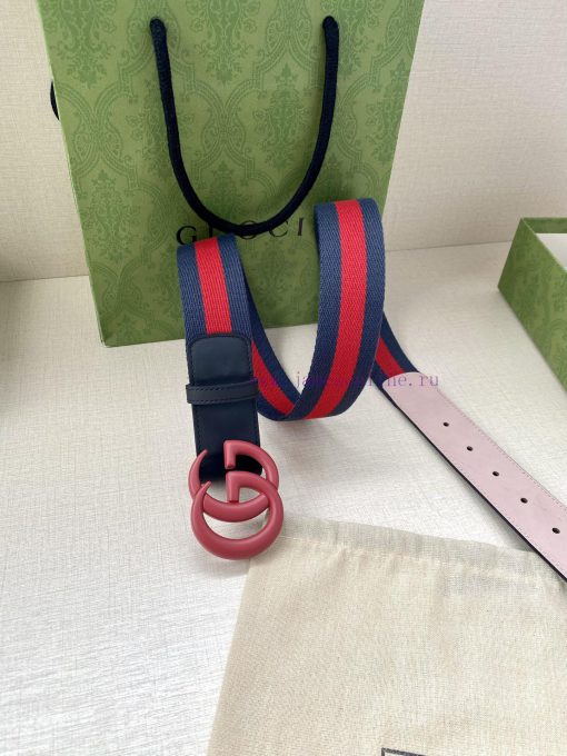 Width 4.0cm GUCCI classic canvas woven belt with woven leather edges and double G-buckles, p mzv7va9i - Image 6