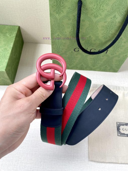 Width 4.0cm GUCCI classic canvas woven belt with woven leather edges and double G-buckles, p 8uydioqj - Image 6