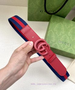 Width 4.0cm GUCCI classic canvas woven belt with woven leather edges and double G-buckles, p aumlw222