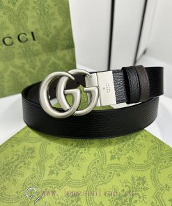 Gucci black coffee double-sided imported Togo coarse lychee skin, width 3.7cm retro GG rotat 7720vsur