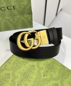 Gucci black coffee double-sided imported Togo coarse lychee skin, width 3.7cm retro GG rotat yg8hbl5w