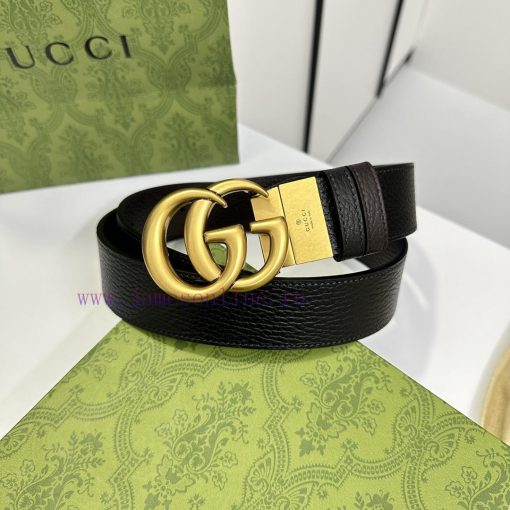 Gucci black coffee double-sided imported Togo coarse lychee skin, width 3.7cm retro GG rotat yg8hbl5w