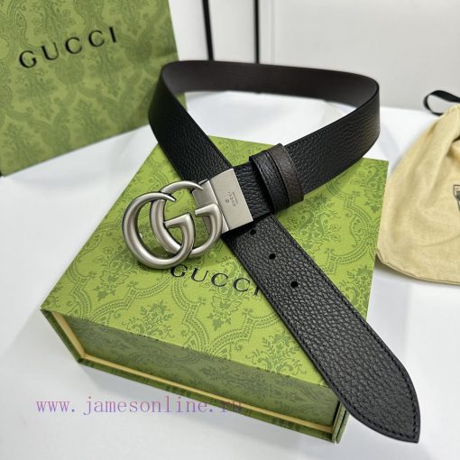 Gucci black coffee double-sided imported Togo coarse lychee skin, width 3.7cm retro GG rotat 7720vsur - Image 4