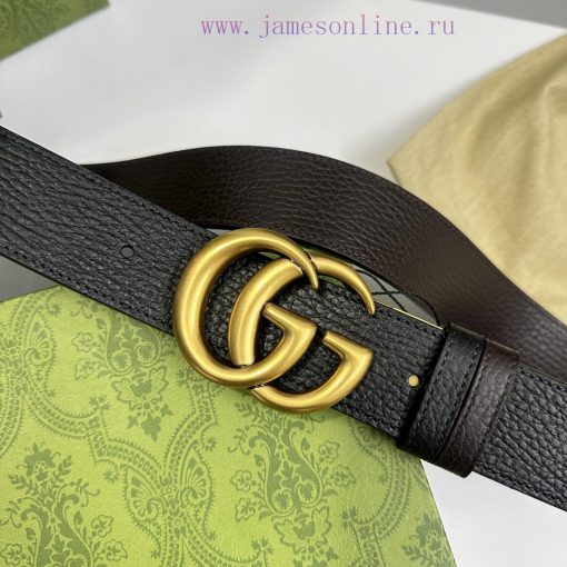 Gucci black coffee double-sided imported Togo coarse lychee skin, width 3.7cm retro GG rotat yg8hbl5w - Image 6