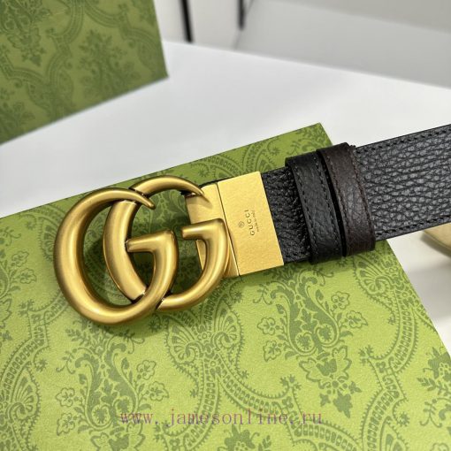 Gucci black coffee double-sided imported Togo coarse lychee skin, width 3.7cm retro GG rotat yg8hbl5w - Image 7