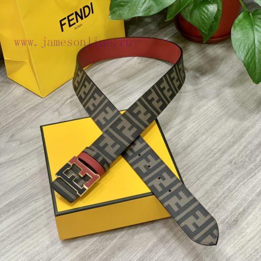 FENDI style, width 4.0CM, double ring front and back waist belt with FF nail buckle, red Cuo meyfbau6 - Image 2