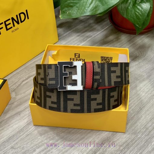 FENDI style, width 4.0CM, double ring front and back waist belt with FF nail buckle, red Cuo x261wtje - Image 6