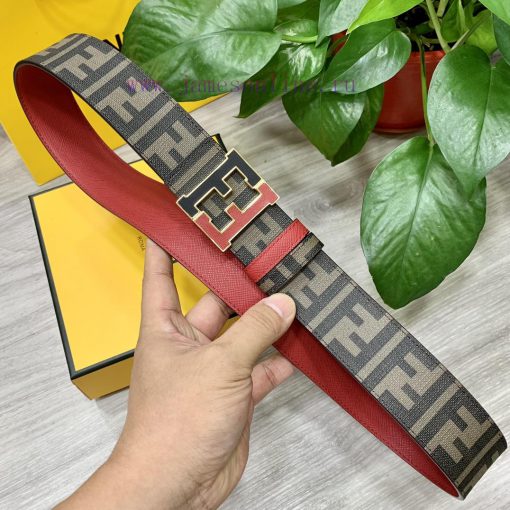 FENDI style, width 4.0CM, double ring front and back waist belt with FF nail buckle, red Cuo meyfbau6 - Image 8