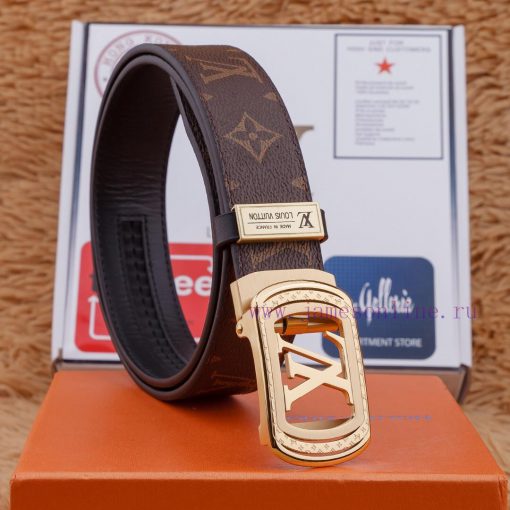 LV 316 pure steel automatic buckle ⏯️ P Belt Width 3.5cm Special Fabric Head Layer Leather B p2v92f65