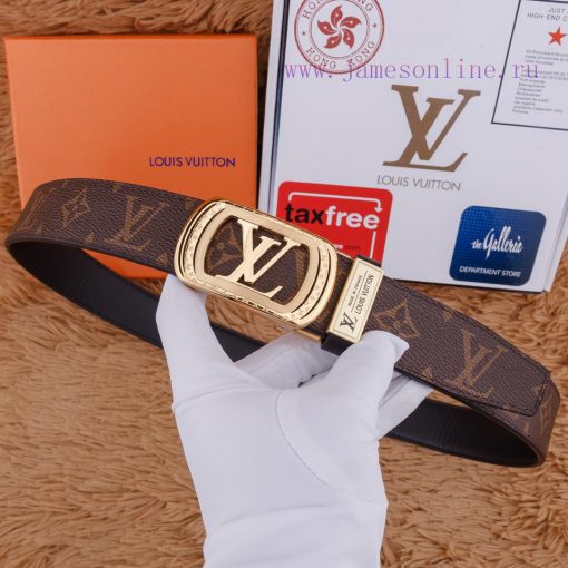 LV 316 pure steel automatic buckle ⏯️ P Belt Width 3.5cm Special Fabric Head Layer Leather B p2v92f65 - Image 3