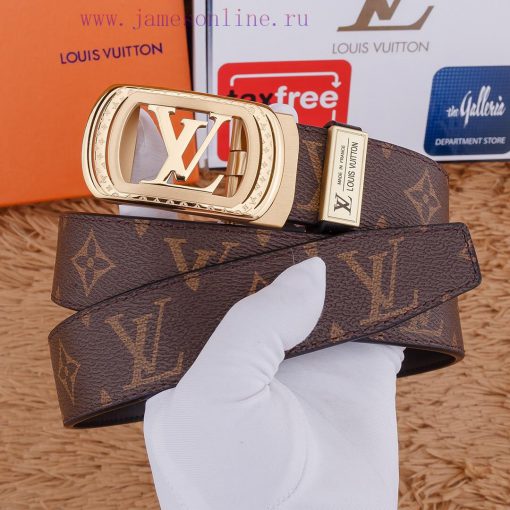 LV 316 pure steel automatic buckle ⏯️ P Belt Width 3.5cm Special Fabric Head Layer Leather B p2v92f65 - Image 7