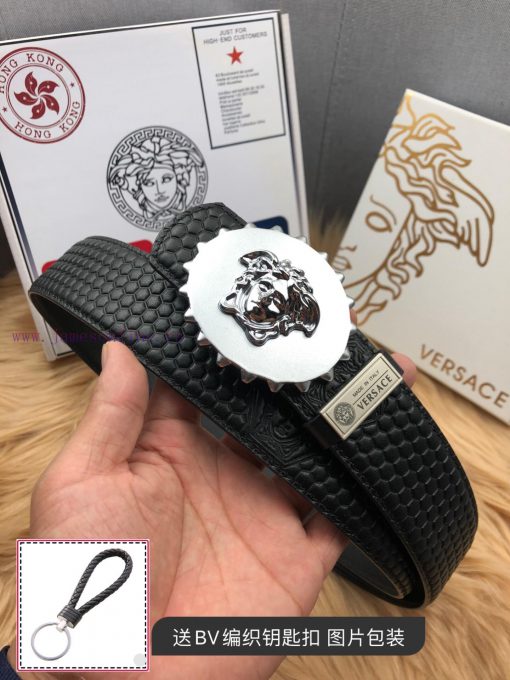 Versace checkered cowhide belt body, exquisite buckle craftsmanship, luxurious and noble sty fu8jeo2c - Image 3